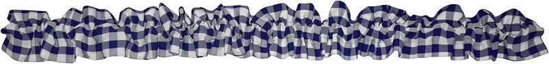 Zen Creative Designs Gingham Checkered Poplin Sleeve Topper Window Valance Top Bottom Ruffle Home Décor Bedroom Nursery Kitchen Window (144" Wide x 9" Tall, Navy) - Image 1